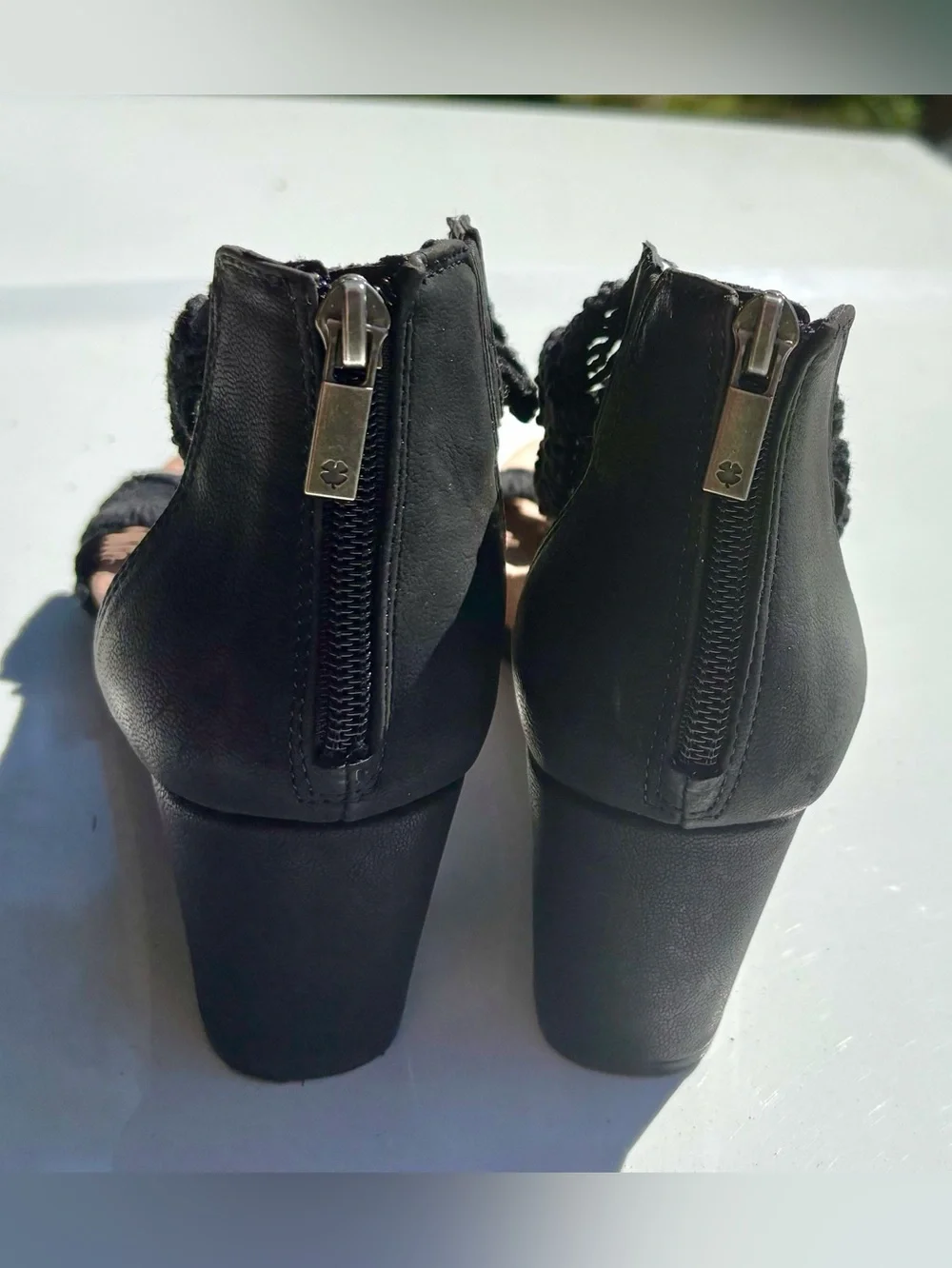 Lucky Brand Crocheted Black Wedge Strappy Wedges Sz 8